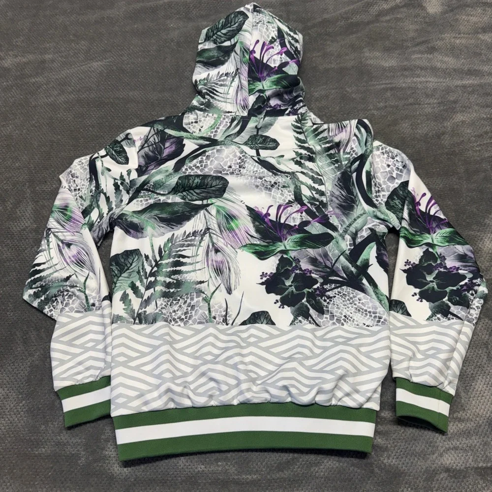 WEIV‎ Los Angeles Mens Tropical Floral Geometric Hoodie Green White FJ205 Small